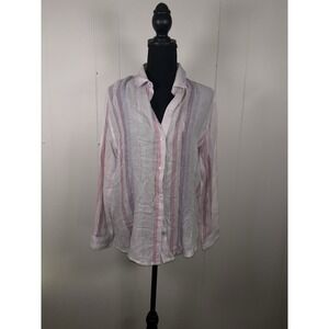 Rails Womens Sydney Sahara Stripe White Pink Shirt Blouse Top Linen Blend S